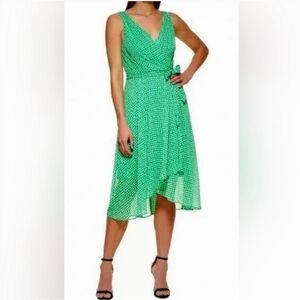 DKNY Floral Green & White Chiffon Tie Dress